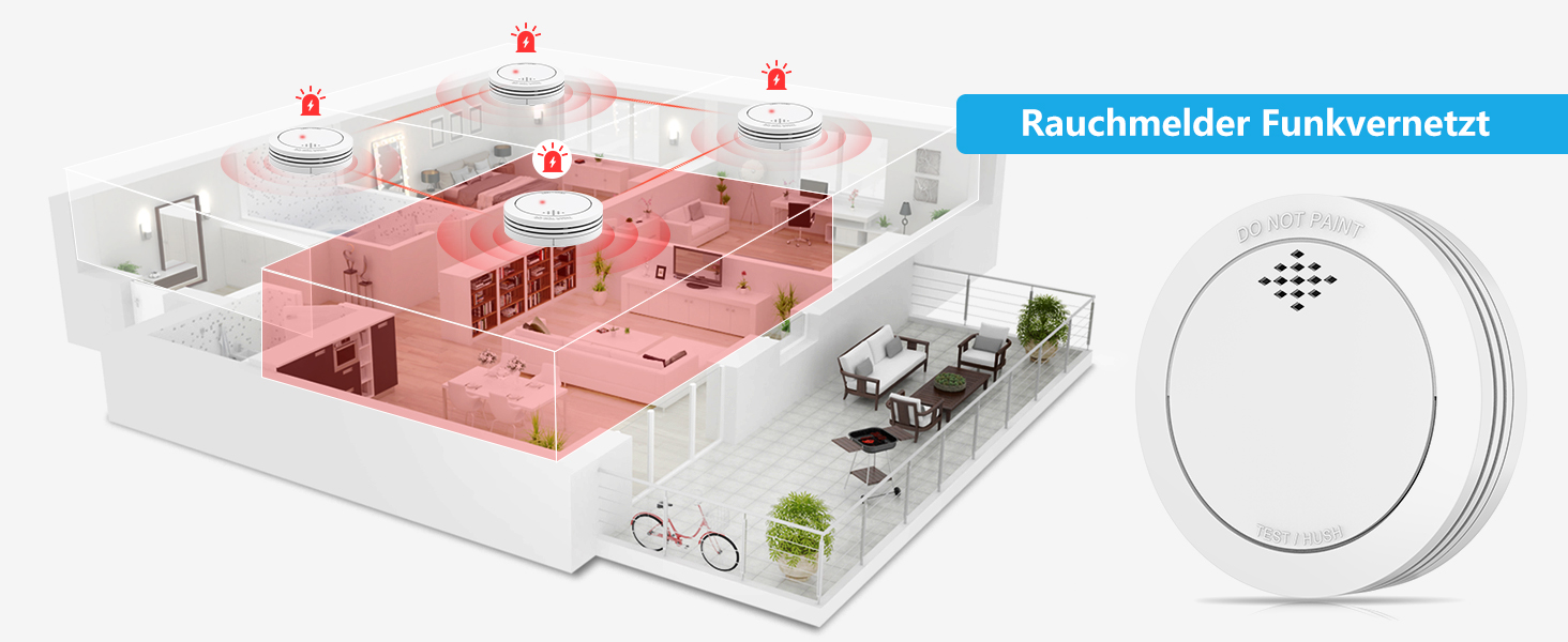 Набір димових сповіщувачів 6 шт. з магнітним кріпленням, 10 років служби, з Wi-Fi, 85dB, з функцією вимкнення звуку, сповіщення про низький заряд батареї