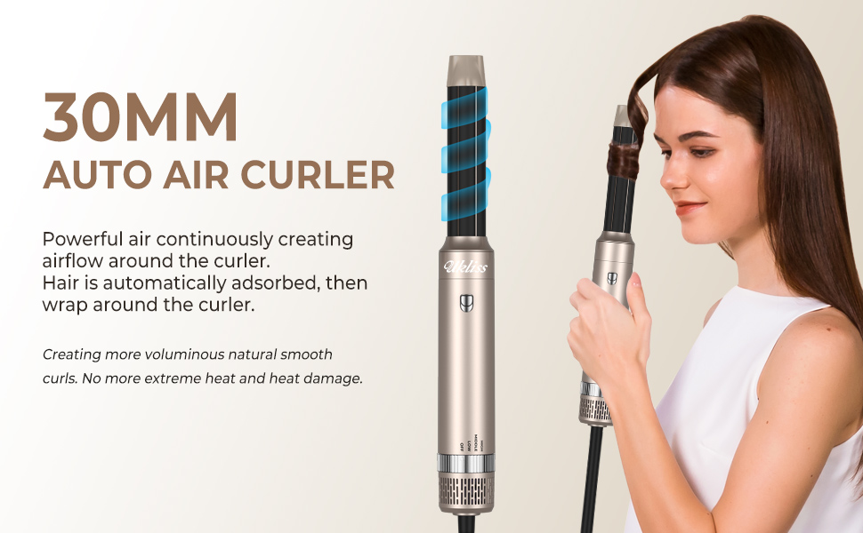 Фен-щітка Airstyler UKLISS 6 В 1, фен з теплою повітряною щіткою з автоматичною плойкою, щітка для випрямлення, надає волоссю об'єм, випрямляє, завиває і сушить волосся феном Gold 2