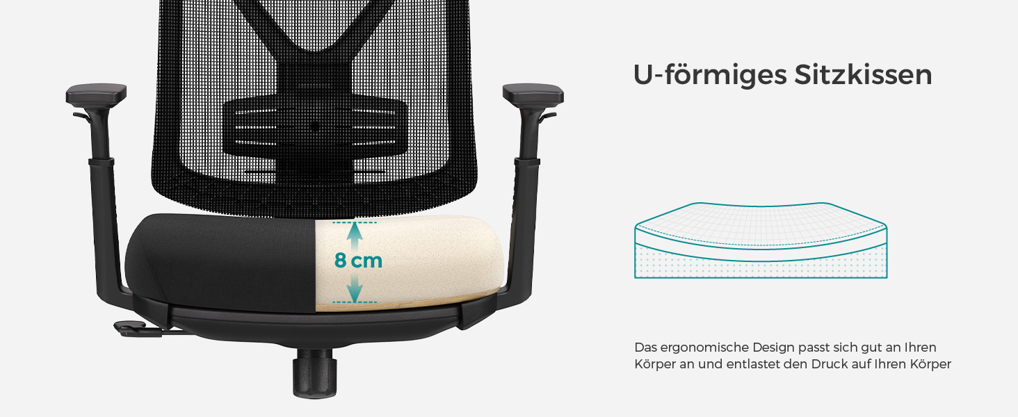 Офісний стілець SONGMICS з підставкою для ніг, ергономічний, з підтримкою попереку, регульованою головою та підлокітниками, регулюванням висоти та функцією гойдання, до 150 кг, чорний OBN61BKV1