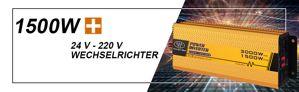 Вт 24 В інвертор 12 В до 220 В чиста синусоїда, перетворювач напруги для автомобільного автофургону Караван Кемпінг і будинок сонячної системи, 1500