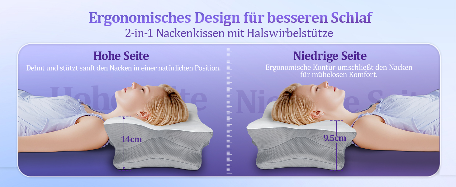 Подушка для шиї з Memory Foam - ортопедична подушка для сну, бічних, спинних та тих, хто спить на животі. Підтримка шиї, ергономічна подушка