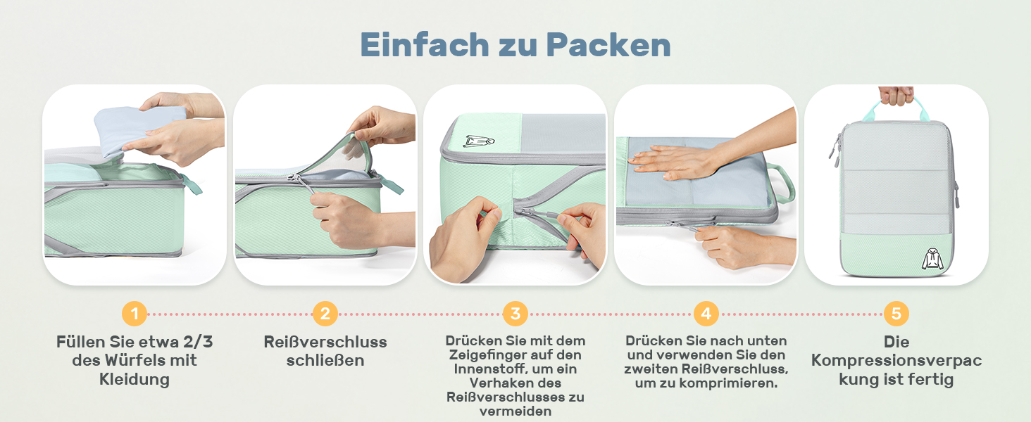 Набір компресійних органайзерів для подорожей Packing Cubes, 8 шт, для валізи та рюкзака, м'ятно-зелений