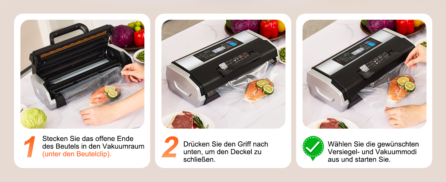 Вакууматор MZROT для продуктів харчування, -95кПа, 230Вт, з подвійним швом, 10 режимів (сухий/вологий), вбудованим різаком, чорно-сріблястий (в комплекті рулон та 15 пакетів)