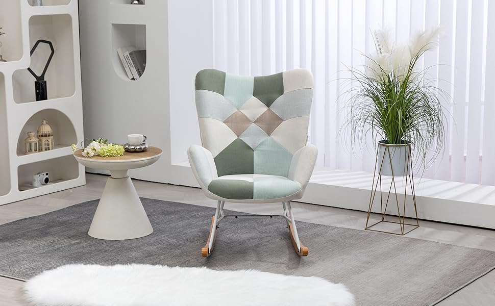 Крісло-гойдалка Cosy з підлокітниками, Patchwork, для вітальні, спальні, балкону, до 120 кг