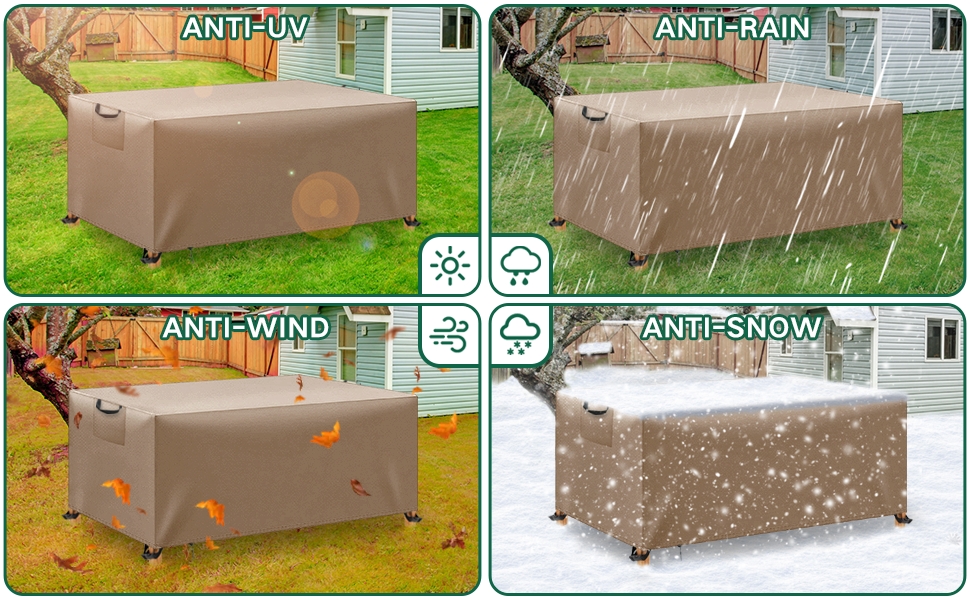 Водонепроникний чохол для садово-патіо меблів, 420D Oxford, захист від вітру та UV, міцний, для садових столів та груп, 180x120x74 (Хакі, 300x200x90cm)