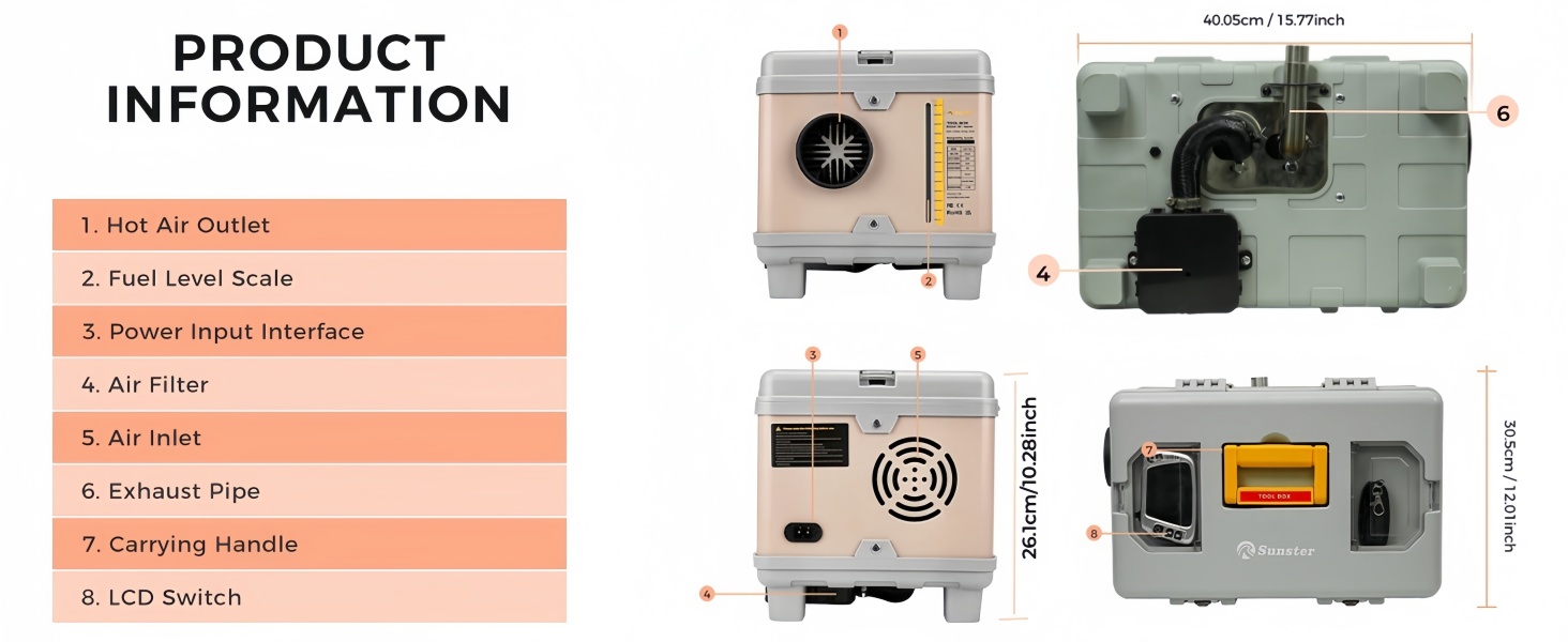 8kW дизельна автономна пічка опалення для вантажівок, фургонів, кемперів (Pink) з керуванням через додаток та AC адаптером
