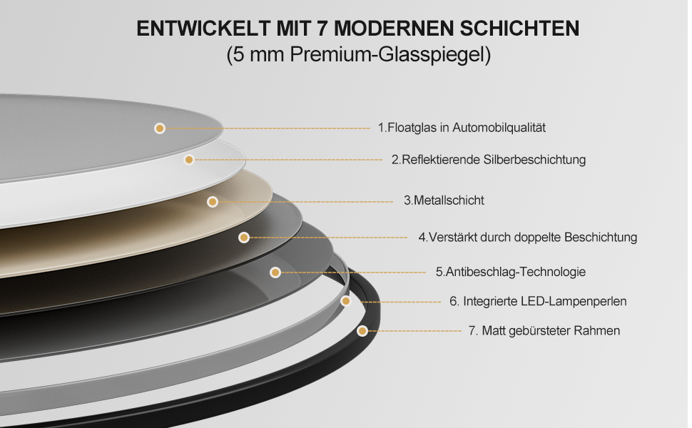 Круглий LED-дзеркало для ванної кімнати ChillCruiser 50 см з чорною рамою, антизапар, 3 кольори, 500 мм