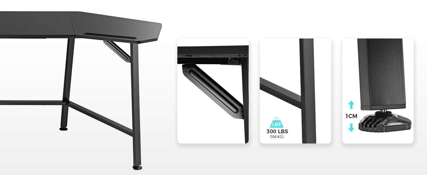 Ігровий стіл EUREKA ERGONOMIC 160x74 см - великий стіл у формі крила для ігор, ПК, дому, офісу, стрімінгу. 2 слоти для iPad. Чорний.