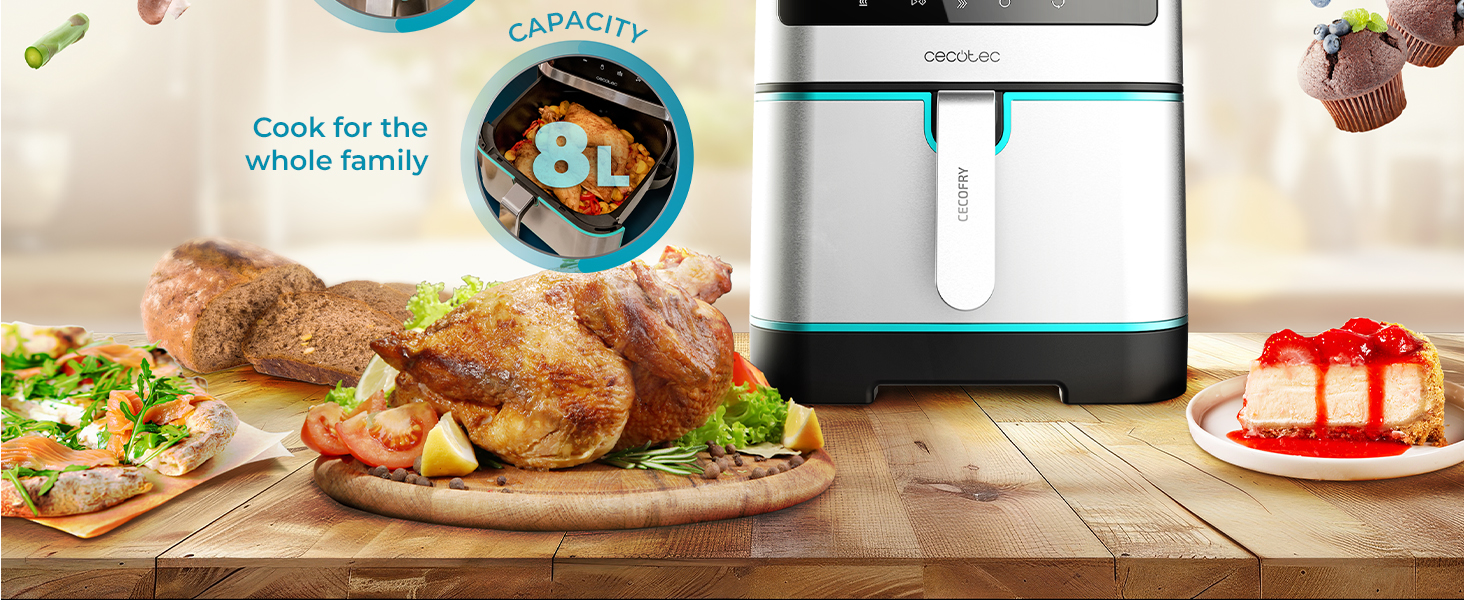 Аерофритюрниця Cecotec Cecofry Advance 9000 Window з подвійним кошиком 9л (2x4.5л), 2200 Вт, сенсорне керування, вікно перегляду та підсвіткою, 8 програм, нержавіюча сталь