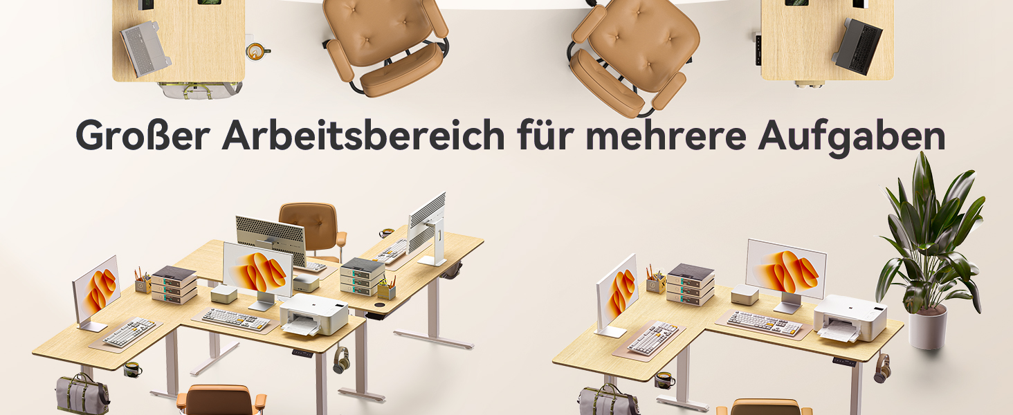 Електричний кутовий стіл WALKINGDESK 190 x 150 см з регулюванням висоти, для офісу, дому, геймінгу, з кабелеуправлінням, колір дуб