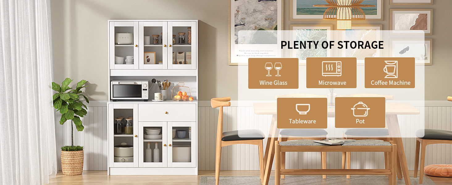 Кухонна шафа VOWNER з робочою поверхнею, буфет на 4 дверцята, шафа-вітрина, буфет з регульованими полицями, 80 x 40 x 180 см, для кухні, вітальні, офісу, їдальні (білий)