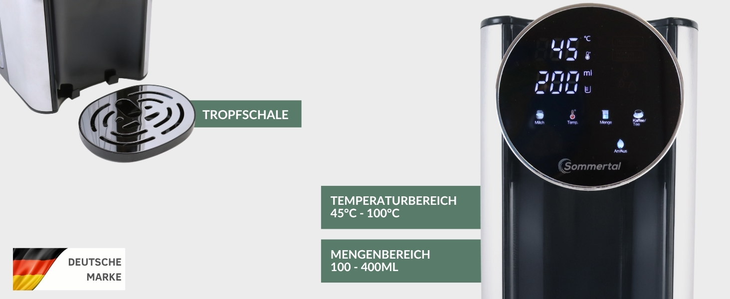 Гарячий водопостачальник Sommertal HW400 Businessline XXL: миттєва вода 45-100°C, 4L бак, сенсорний дисплей, функція дитячого харчування