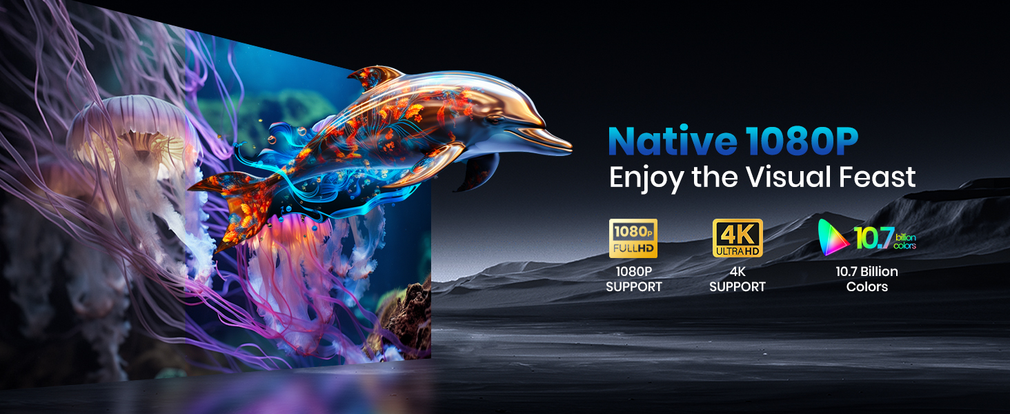 Портативний проєктор Mini Beamer: 1080P, 4K, Android, iOS, WiFi, Bluetooth, 180°