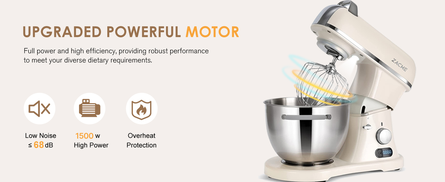 Кухонна машина ZACME Profi з міцним корпусом з алюмінію (1500W), чаша 7л з нержавіючої сталі, LED-дисплей, тиха робота, 3 насадки, захист від бризок, 11 швидкостей