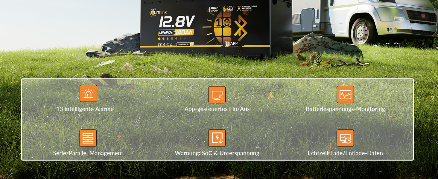 LiFePO4 акумулятор 12V 100Ah H190 ECE R10 з Bluetooth 5.4 для кемперів та автобудинків, літієва батарея (набір 2 шт)