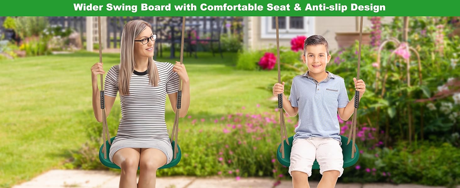 Шоукель для дітей BeneLabel: ідеально для дому та саду. Міцний гумовий сидіння, регульоване мотузка 130-200см, 113кг. Набір 2 шт. Зелений колір.