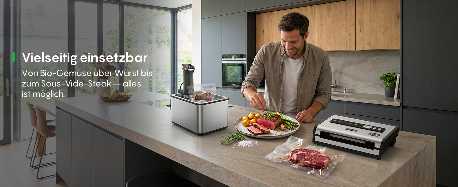 Вакууматор FRESKO AutoMax для продуктів, 140 Вт, 18 л/хв, з вбудованим різаком для пакетів, сріблястий