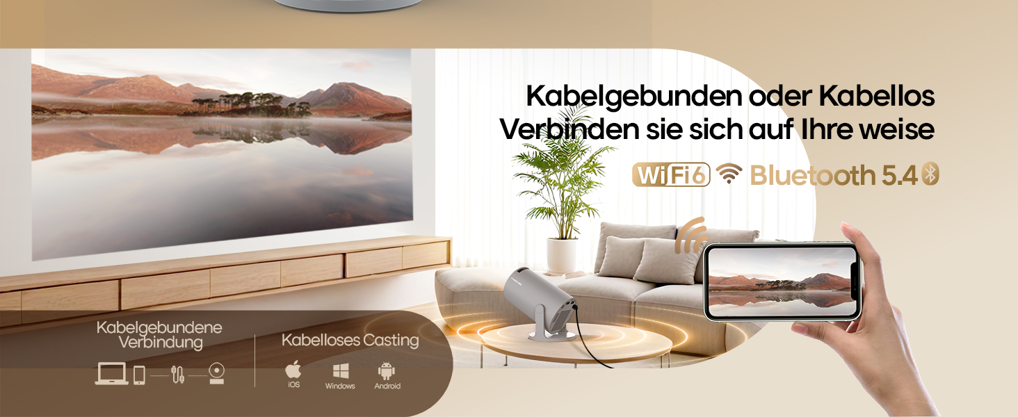 Портативний проєктор Mini Beamer 4K з Android 11: Smart, електричний фокус, WiFi 6, BT 5.0, Full HD 1080P, 260ANSI, корекція трапеції, 5W динамік (сірий)