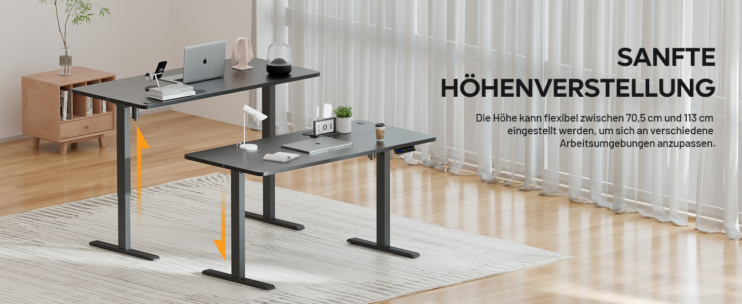 Регульований стіл з підняттям USB-портами та розеткою, 100 x 60 см. Електричний стіл, комп'ютерний стіл з пам'яттю 3-ох функцій, білий колір (чорний, 100 x 60 см)