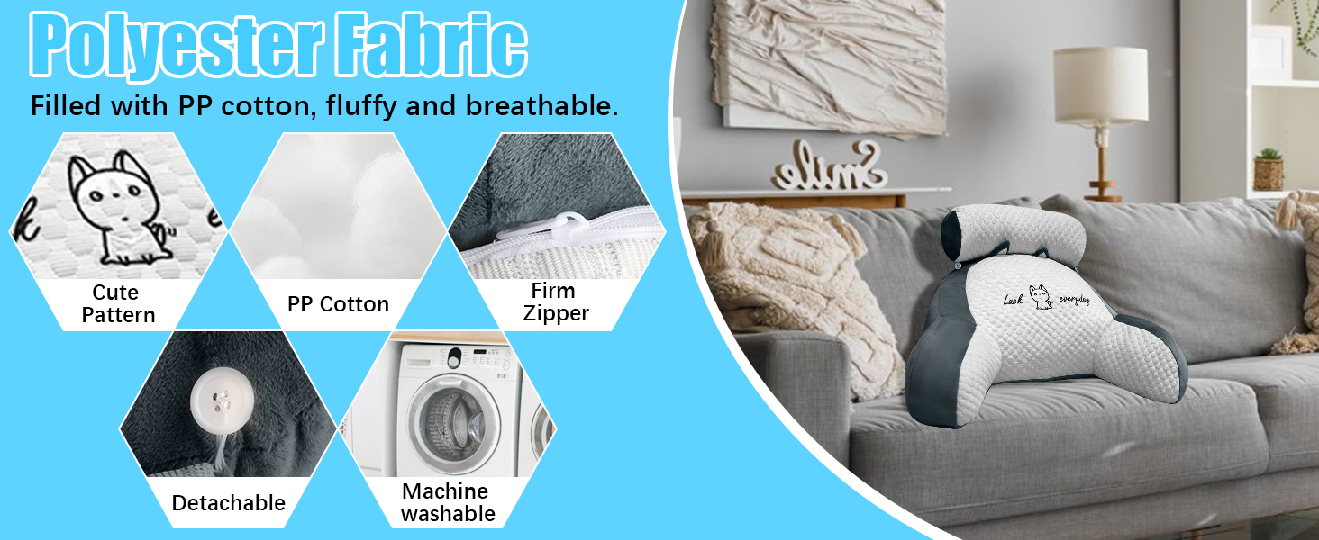 Комфортне крісло-подушка для читання, 70x50 см, сірий, з підголовником та підлокітниками