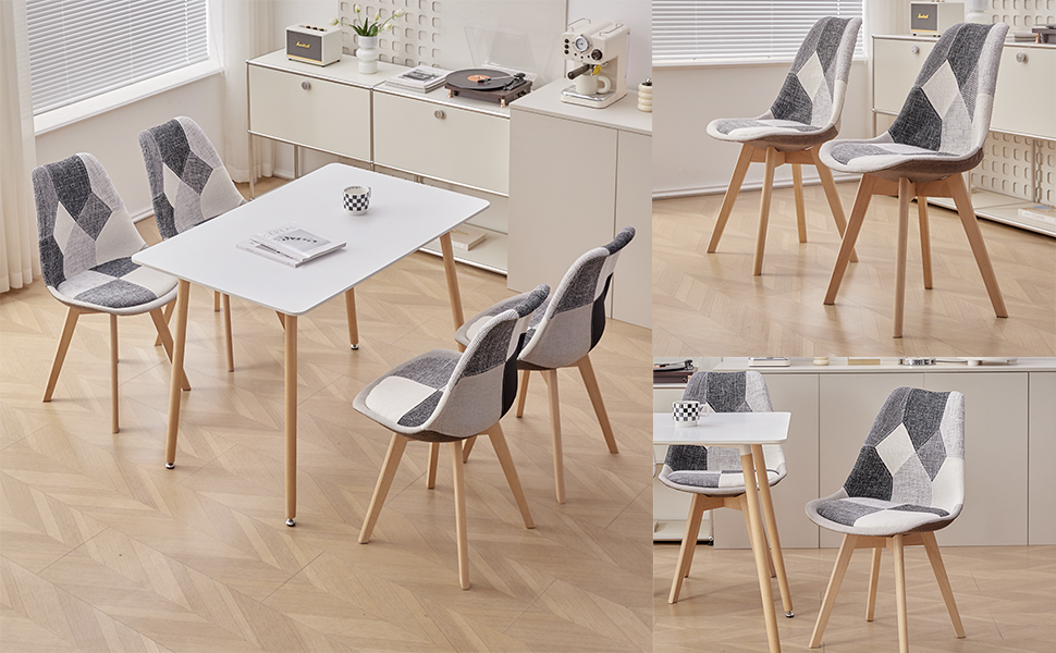 Стільці для їдальні в скандинавському стилі, ретро-дизайн, з м'яким сидінням, для кухні та офісу, з масивними буковими ніжками (набір 4 шт., сірий)