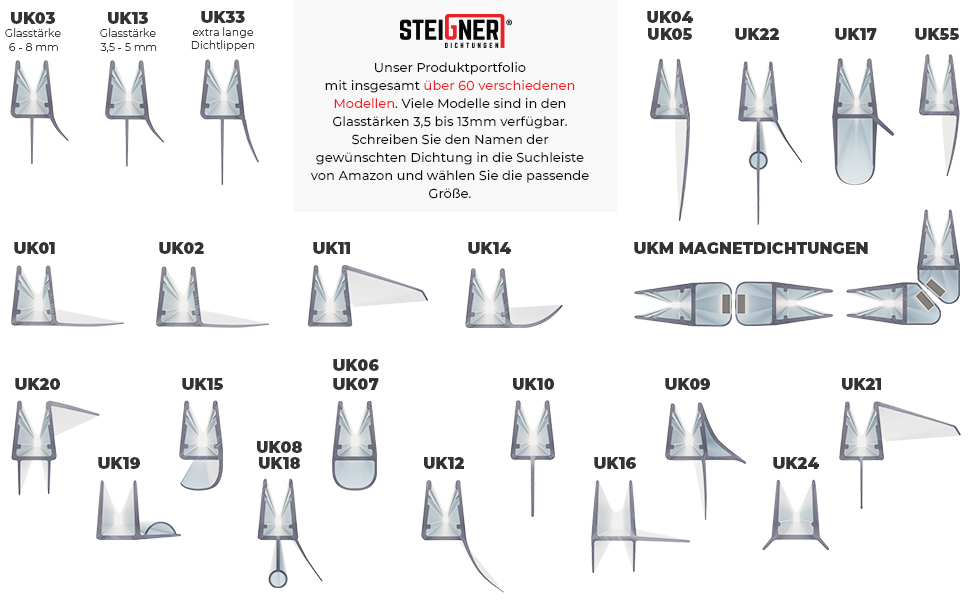 Ущільнювач для душу STEIGNER 80 см 6/7/8 мм прозорий