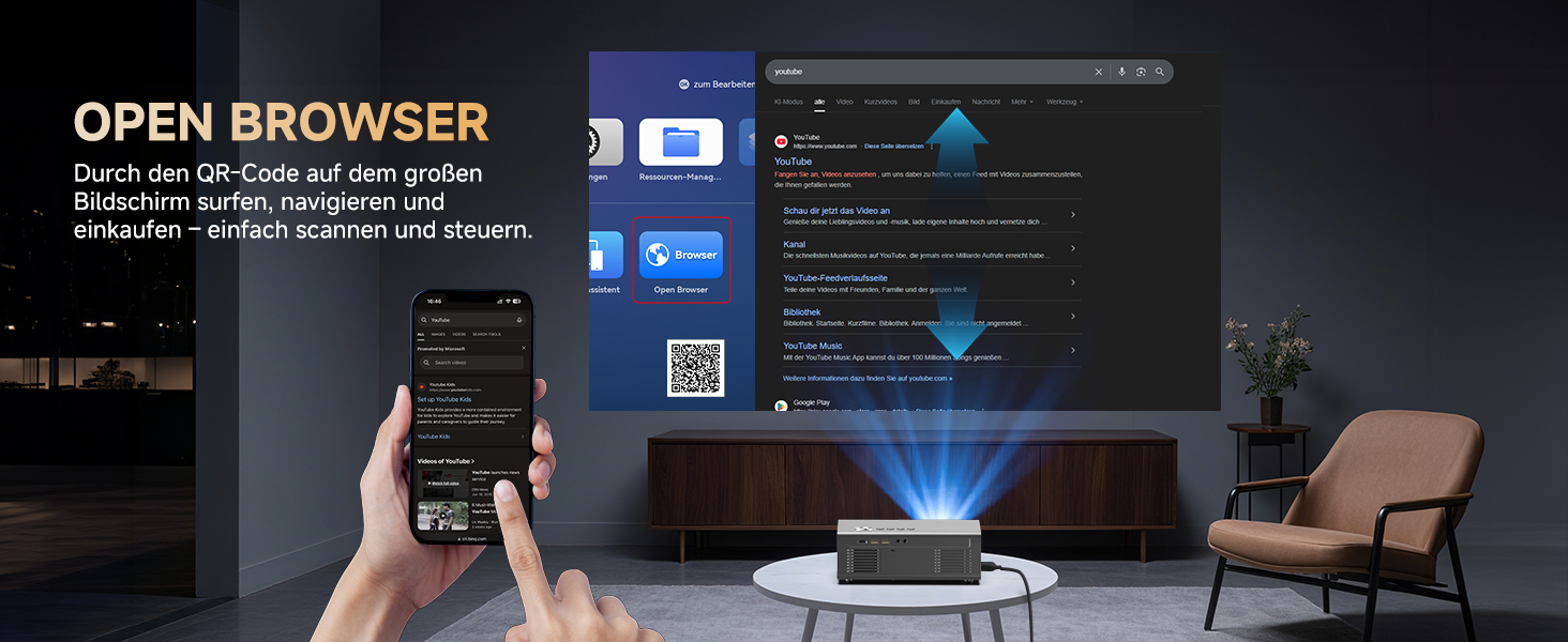 4K Smart проєктор KOGATA з авто-фокусом, WiFi 6, Bluetooth та підтримкою Netflix | Домашній кінотеатр для саду та стрімінгу | Сірий