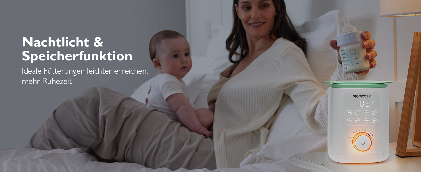 Momcozy Нагрівач для пляшечок Momcozy Nutri-Flaschenwärmer - 9-в-1 з точним контролем температури, нічним світлом, швидким нагрівом та автоматичним вимкненням. Сумісний з усіма пляшками.
