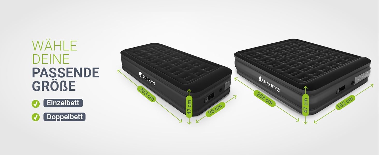 Надувний матрац Juskys самонадувний 150x200 см - 2 місця з вбудованим насосом - ідеальний для гостей та кемпінгу - водонепроникний, блакитно-білий (чорний, двоспальний)