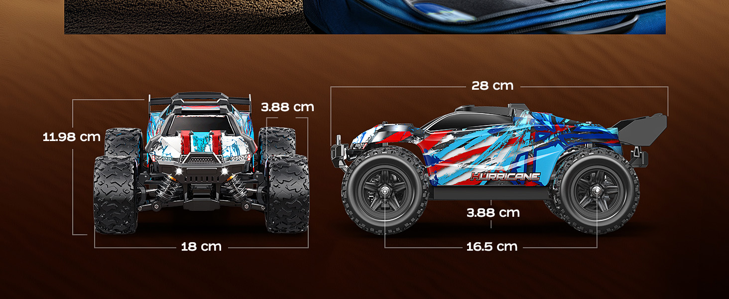 RC Автомобіль 1:18 Monstertruck 4WD, Повнопривідний позашляховик 40 км/год з металевим редуктором та 2x акумуляторами 1300mAh, Синій - для дорослих та дітей від 10 років