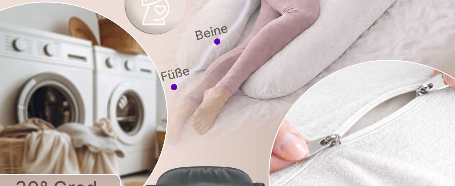 Подушка для вагітних ELONEO NEU для сну на боці, подушка для годування, XXL розмір, біла, знімний чохол, подушка для читання, пральна