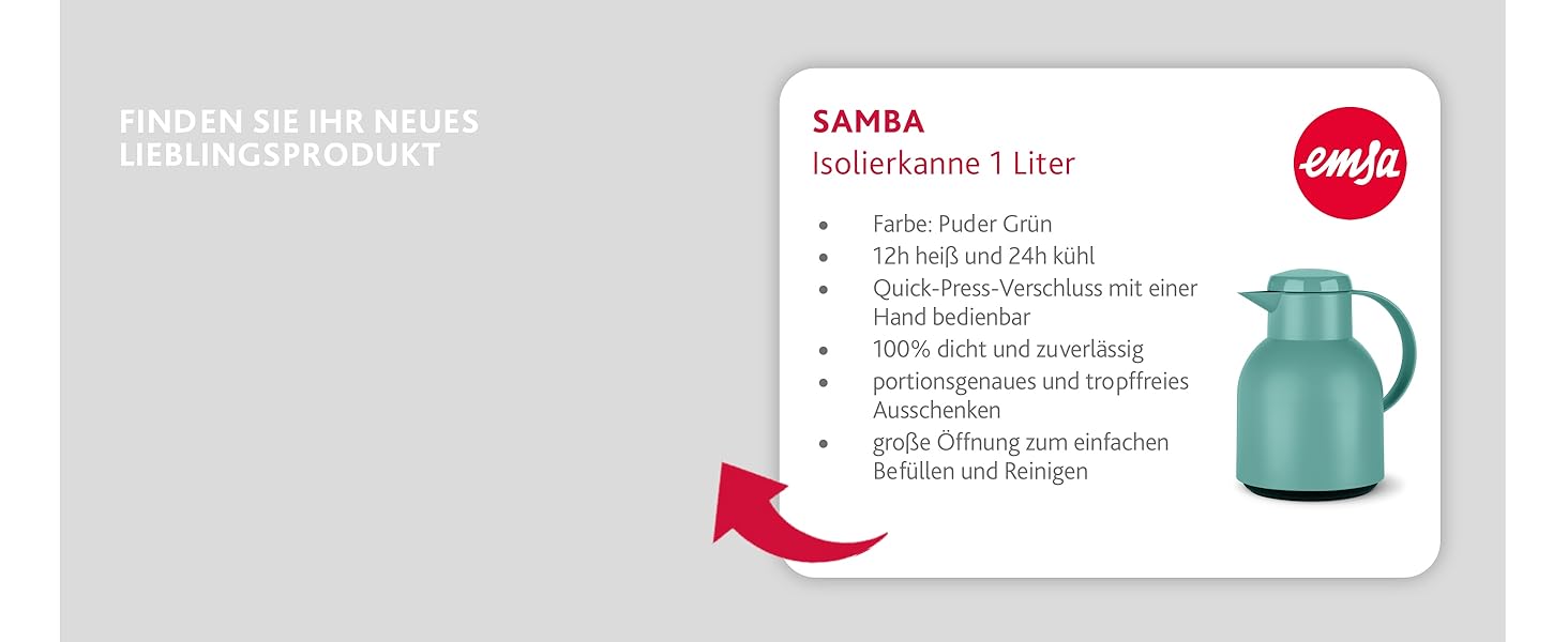 Термос Emsa Samba 1 л з Quick Press, білий, з ізоляцією, 12 год гарячий, 24 год холодний