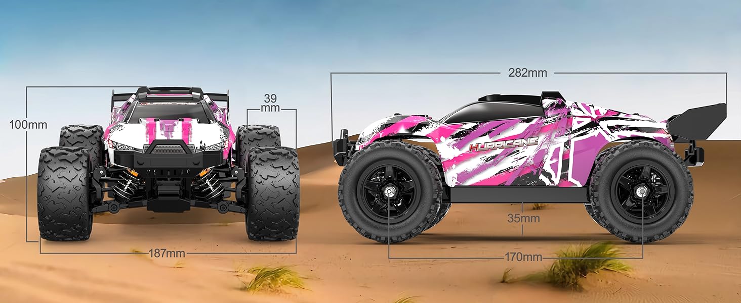 RC Автомобіль Monstertruck 1:18 4WD, Позашляховик 40 км/год, Металеве передавання, 2x1300mAh, Рожевий - для дорослих та дітей від 10 років