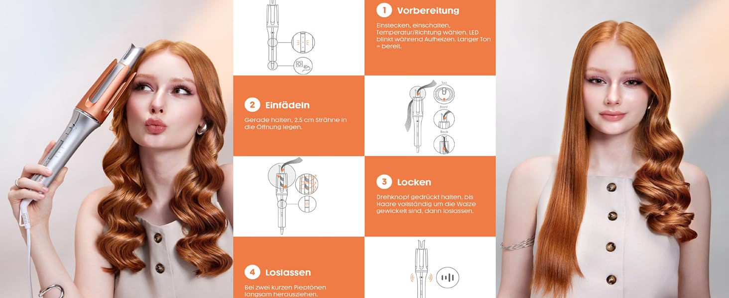 SHEGLAM Автоматичний локон для волосся з керамічним покриттям, 3 температурні режими (170-210°C), швидкий нагрів – самообертовий завивкувальник для локонів (32 мм)