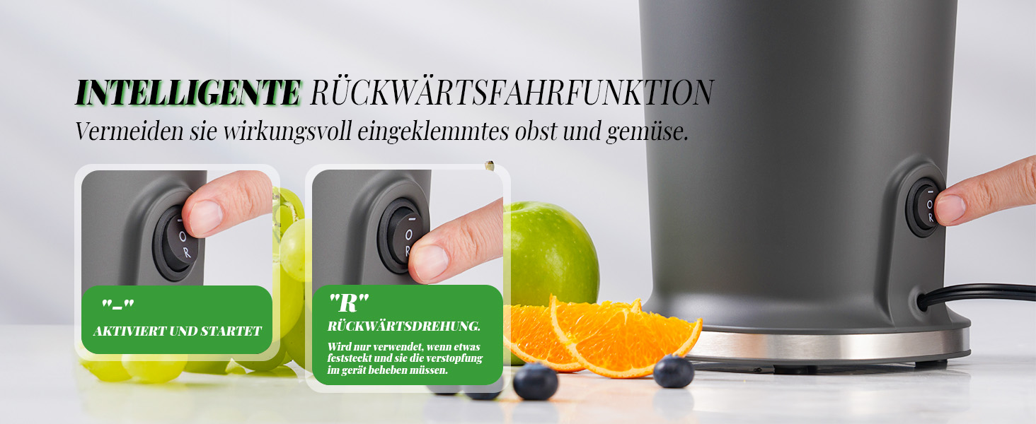 Електричний соковитискач GDOR з великою завантажувальною воронкою 90 мм, висока врожайність, тихий, BPA-free, легко миється, 200W, сірий