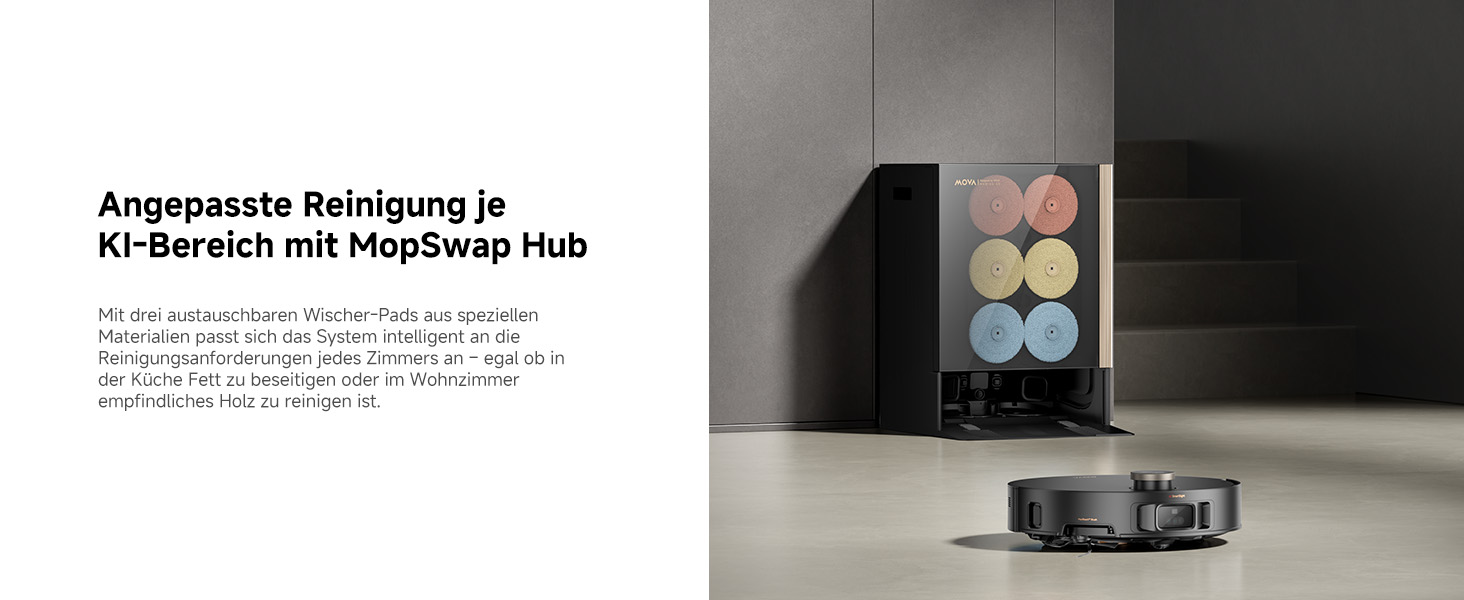 Робот-пилосос Mova V50 Ultra Complete з функцією миття, 24000 Па, подолання перешкод 6 см, навігація Liftable+RGB AI+LED, 80°C гаряча вода, 63°C самостійне сушіння, DuoSolution System, щітка Tricut (Mobius 60)