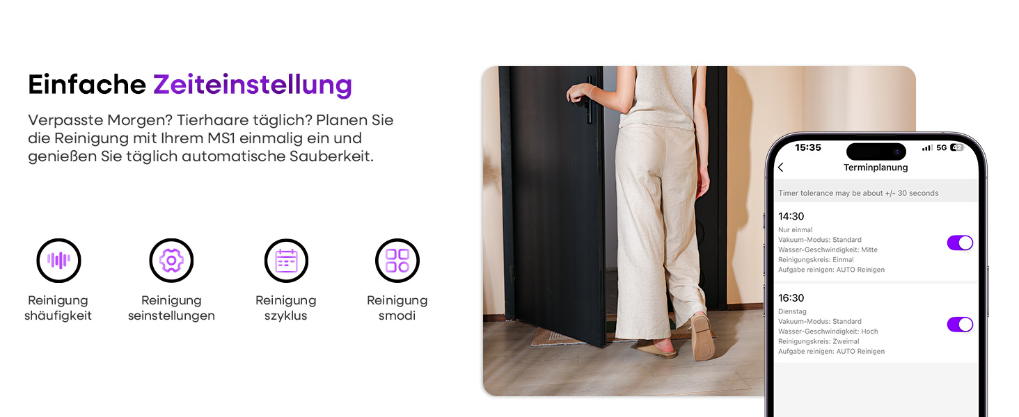 Робот-пилосос MONSGA з функцією миття, 5000Pa, час роботи 180 хв, система захисту від ковтунів, LiDAR навігація, для килимів та шерсті тварин, керування через додаток та пульт (чорний)