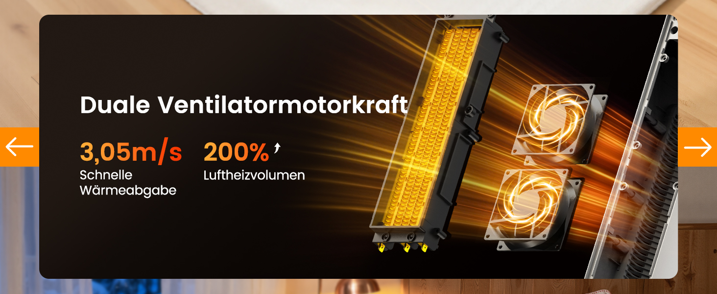 Електричний обігрівач 1500W з PTC-керамічним нагрівачем, портативний з термостатом та ECO-режимом, 4 режими, цифровий дисплей, таймер 12 годин, тихий (35dB), чорний (60см)