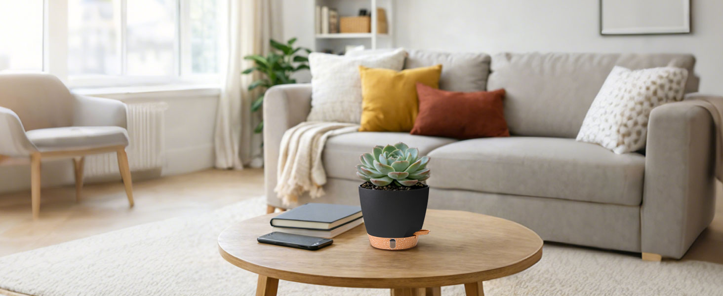 Набір 4 самополивні горщики T4U 15 см з індикатором рівня води, для дому та саду, чорний