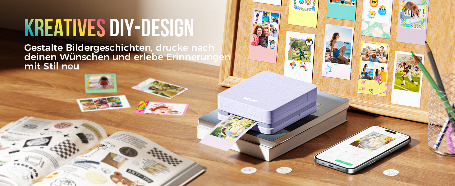 Портативний міні-фотопринтер Nelko PP01: кольоровий, для смартфонів iOS & Android, з 20 паперами, наклейки, AI APP, фіолетовий