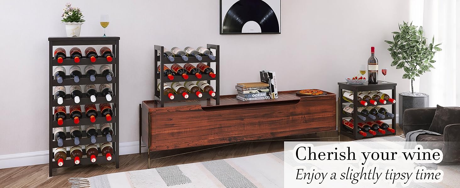 Стеллаж для вина на 24 пляшки з бамбука, 6-ярусний, з полицями та столом (колір: коричневий)