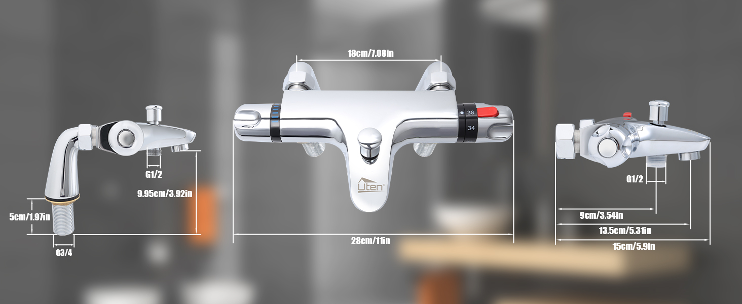 Змішувач для ванни з термостатом Uten, 2 виходи, латунь (срібло-1), захист 38°C