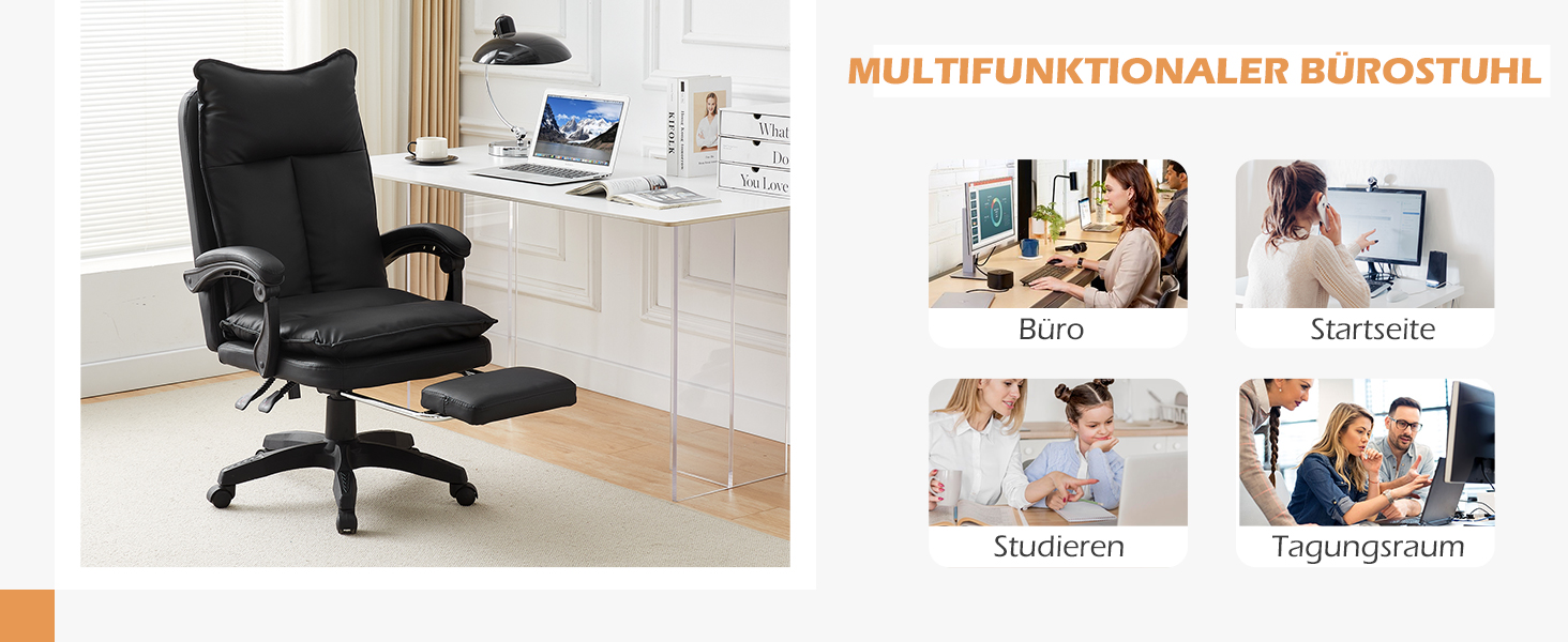 Офісний крісло TUKAILAI: ергономічне, з регулюванням висоти, підлокітники, підставка для ніг, чорне