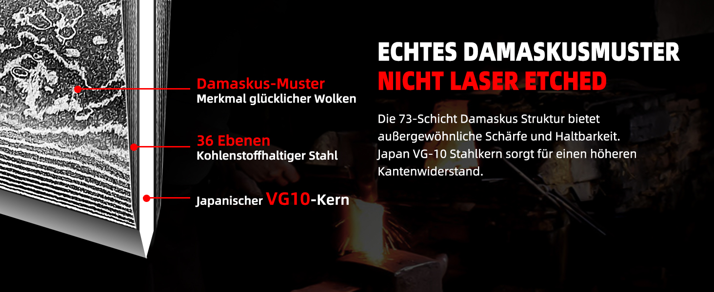 Ніж Sunnecko Дамаск - кухонний ніж. Гострі ножі з дамаської сталі. Азіатський універсальний кухонний ніж для дому та кухні з ергономічною ручкою (ніж для стейка)