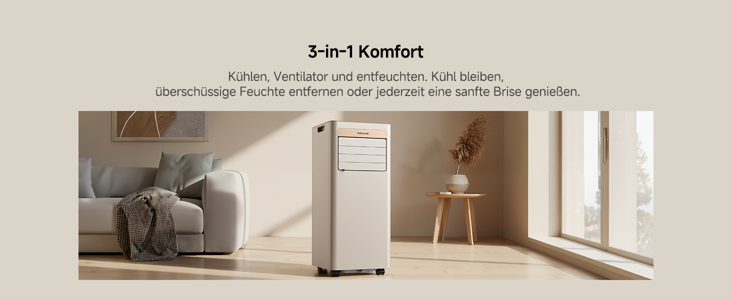 Мобільний кондиціонер Dreame P-Wind10 9000 BTU 3-в-1: охолодження, осушення, вентиляція. Керування через додаток, нічний режим, самоочищення