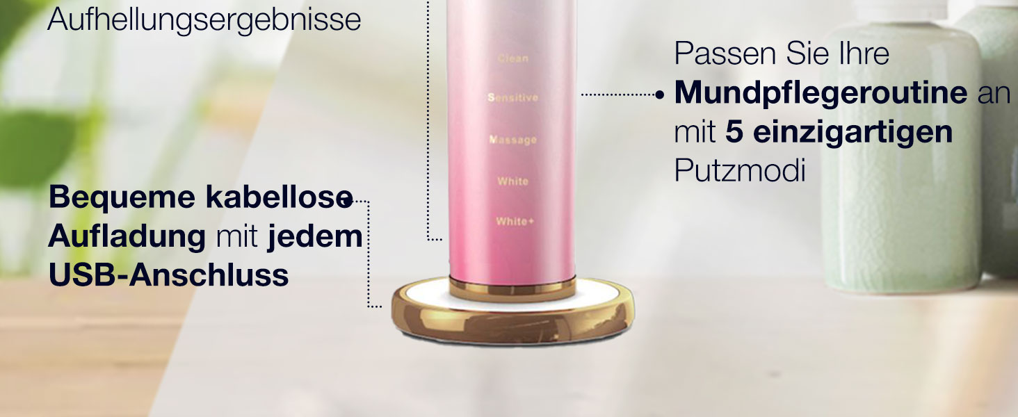 Електрична зубна щітка Wagner Stern WHITEN+ Edition з датчиком тиску, 5 режимів чищення, 3 рівні інтенсивності, 8 насадок, етитуй. Колір: зелений (магнолія)