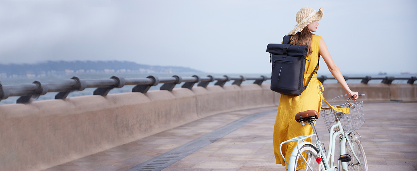 Водонепроникний рюкзак Lekeinchi Rolltop для жінок і чоловіків, великий рюкзак для ноутбука з комп'ютерним відділенням для 17-дюймового ноутбука, елегантний туристичний рюкзак-рюкзак для подорожей, їзди на велосипеді, uni school, Work-Green L 3. Зелений