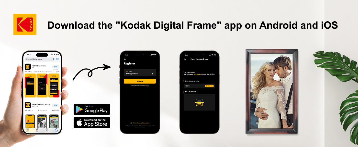 Цифровий фотоальбом Kodak 10 дюймів з Wi-Fi, 32GB, IPS HD сенсорний екран, авто-поворот, для дому та офісу