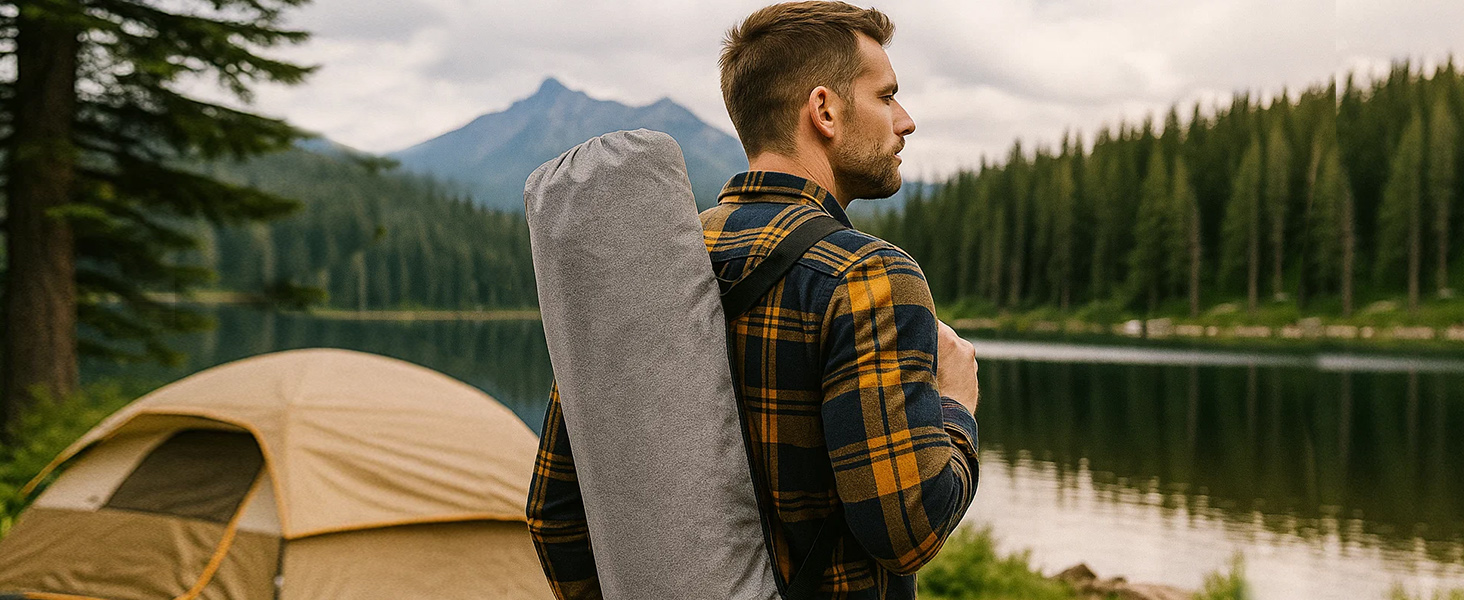 Розкладне кемпінгове ліжко CALIYO з матрацом, 200x80x40 см, витримує до 200 кг, сталевий каркас, тканина Оксфорд, сіре (з сумкою для зберігання)