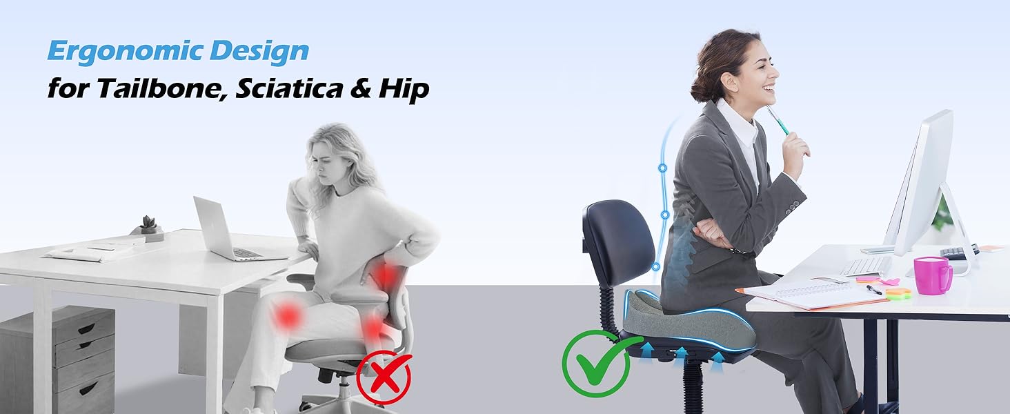 Подушка для офісного крісла Lofty Aim з Memory Foam: ергономічна, для куприка, при болях у спині, для офісу, авто, літака, інвалідного візка - Чорний та світло-сірий